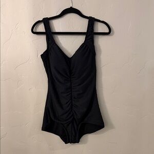 Maxine of Hollywood’s Black Ruched One-Piece Swimsuit, Size 12